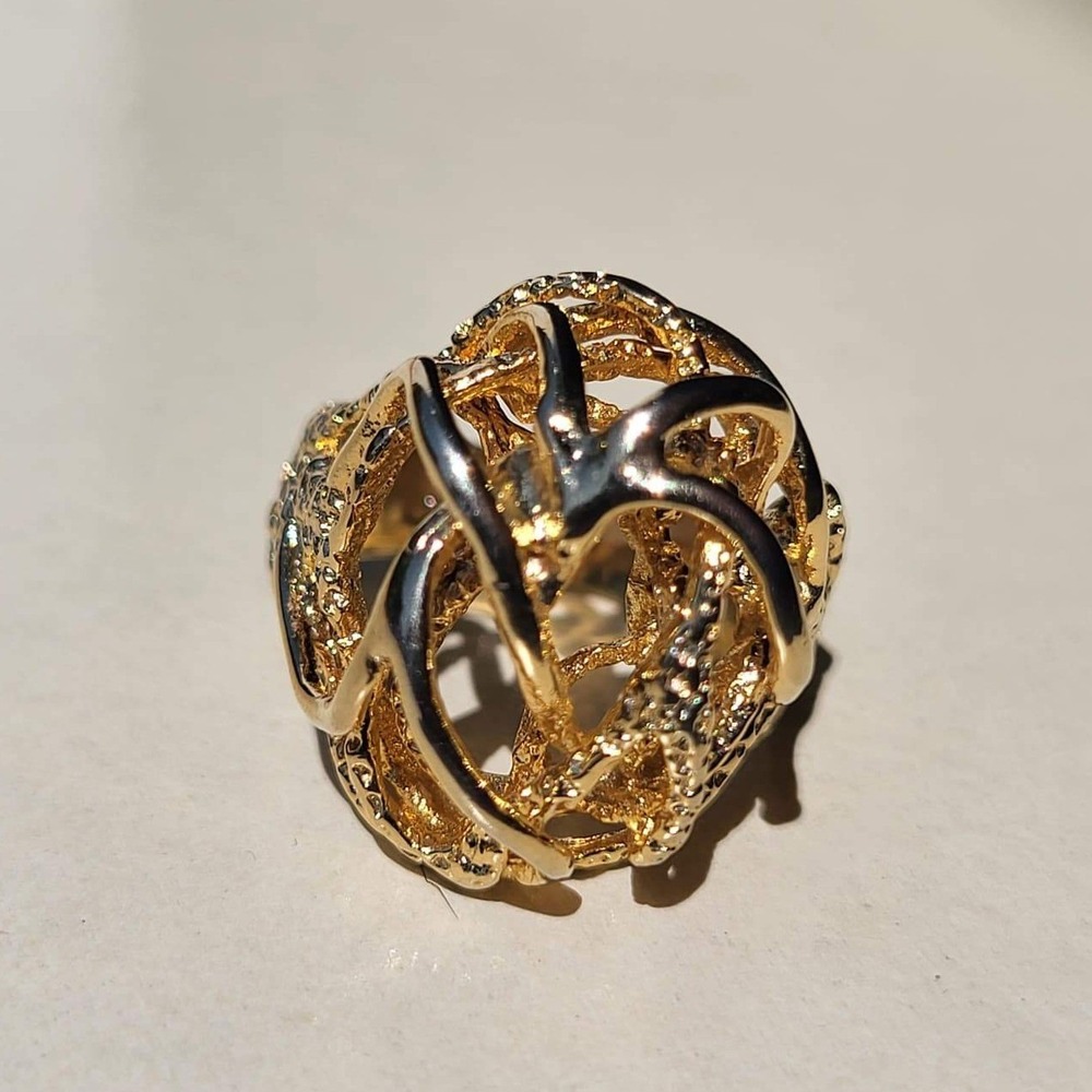 Vintage ESPO 18K HGE Brutalist Statement Ring Abstract Cage Cross Size 7